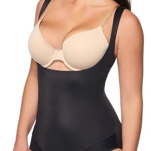 Skinnygirl Black Open Bust Shapewear Bodysuit Slimming Control Medium Full Back